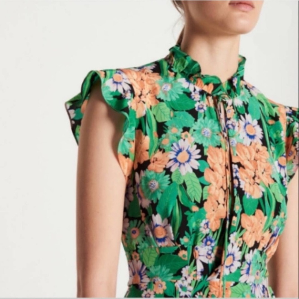 Sandro Maline Floral Print Silk Dress Verdant
Garden Green Midi Ruffle Sleeve M - Picture 8 of 8